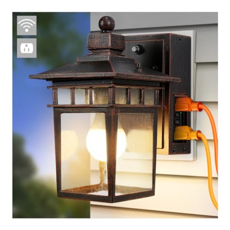 Solar Wall Sconce - Outdoor Light with GFCI Outlet, Dusk
