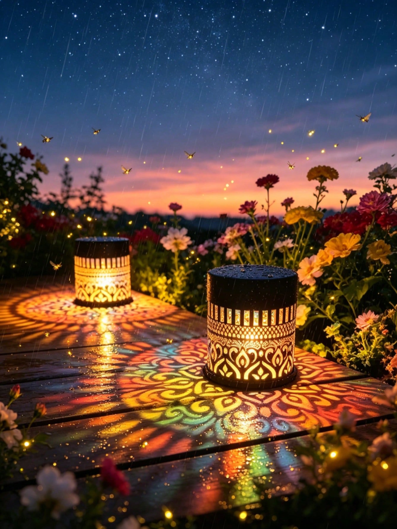 Solar Wall Sconce - 2Pcs Solar-powered mandala pattern projection lamp,