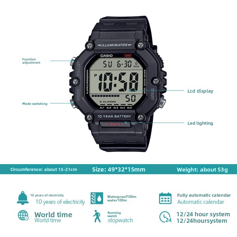 Outdoor Lighting Zones - Casio AE-1600H Heavy Duty Digital Watch,10-Year